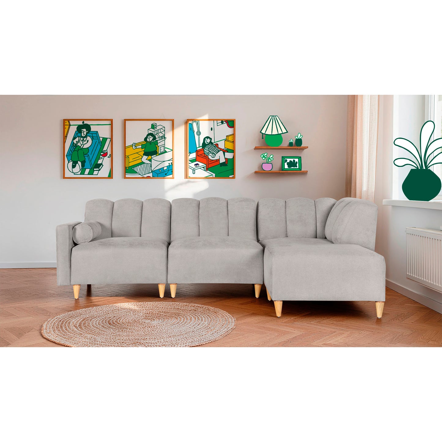 Sala Modular Kieran de 4 modulos Color Gris Claro