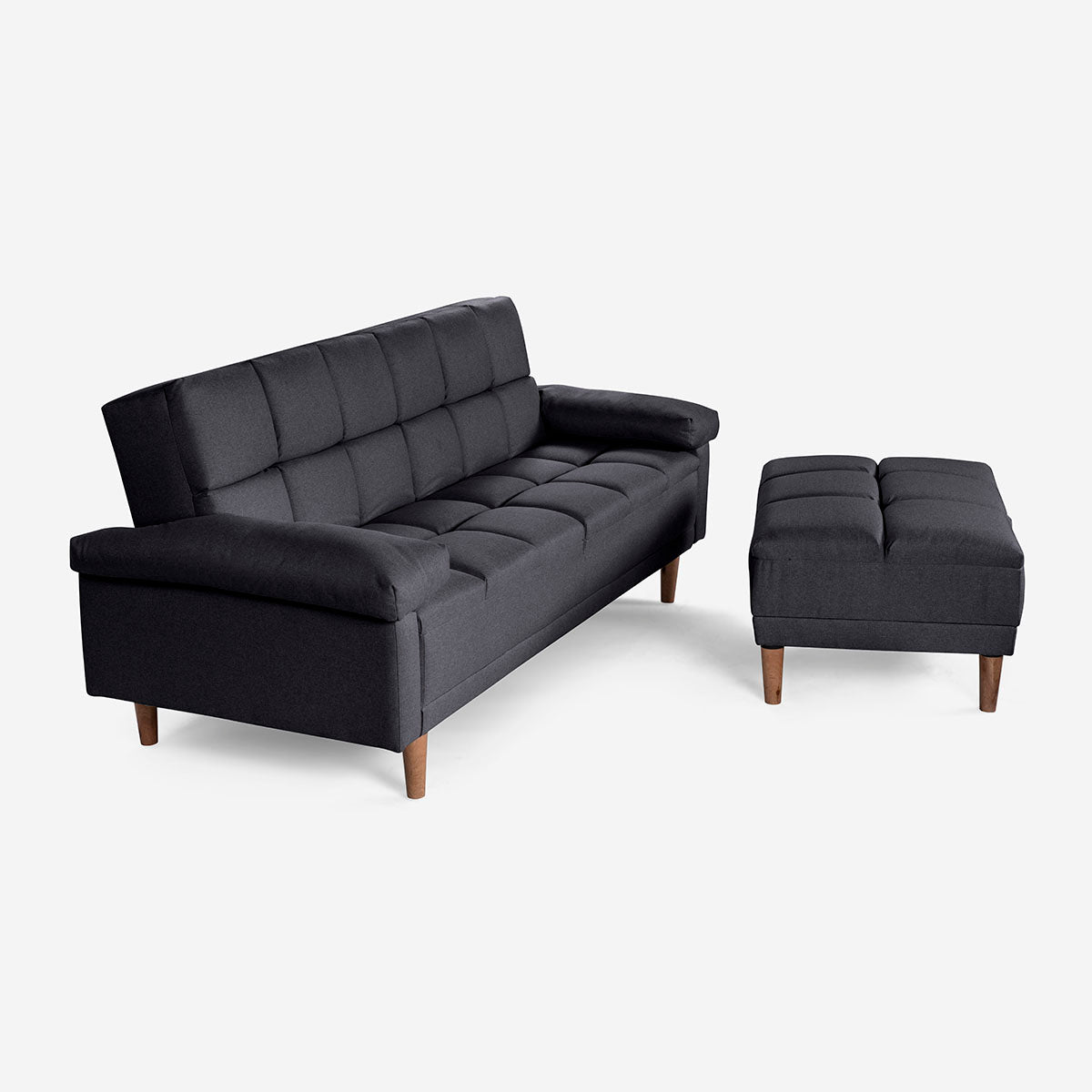 Sala Modular Chica Makora Eros Gris Oxford Lino De 2 Plazas + Taburete - Outlet