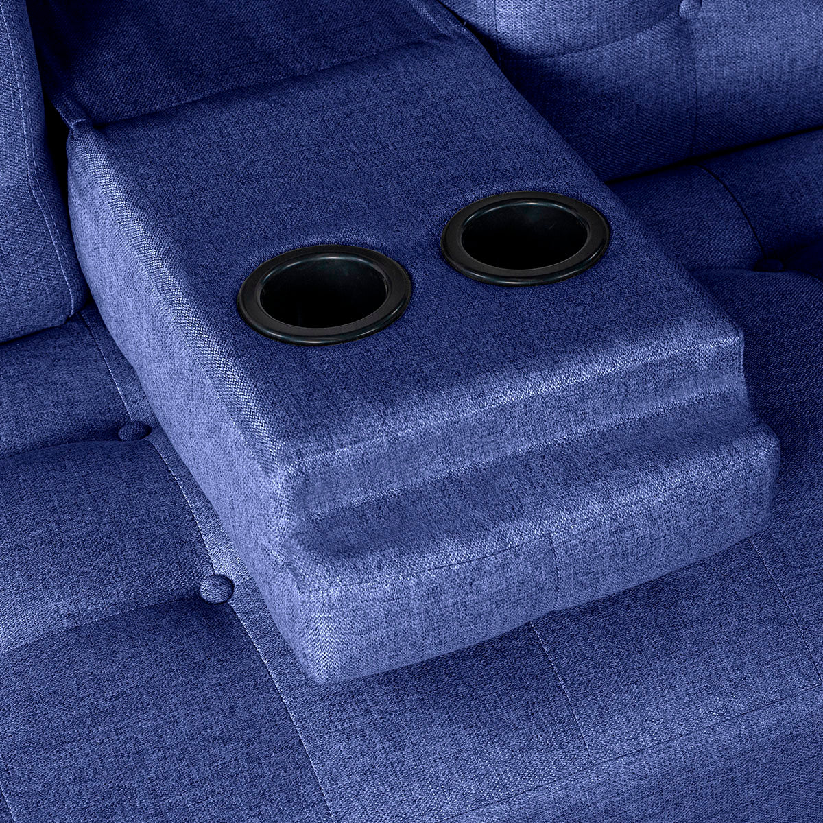 Sofá Cama Makora Maverik Azul Lino De 3 Plazas Con Portavasos - Outlet