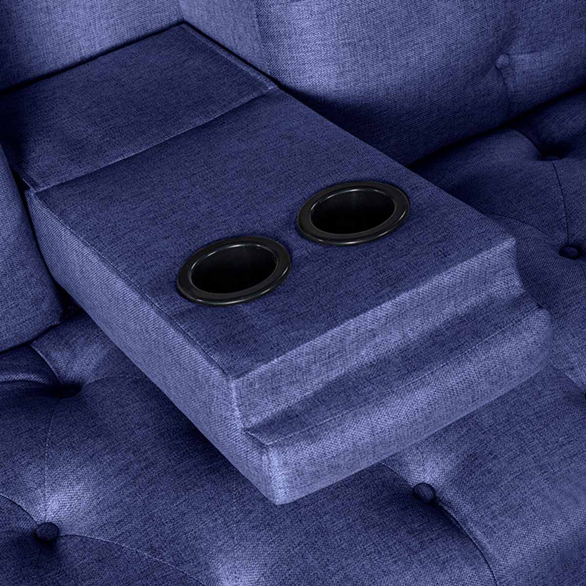 Sofá Cama Makora Paccino Azul Lino De 2 Plazas Con Portavasos - Outlet
