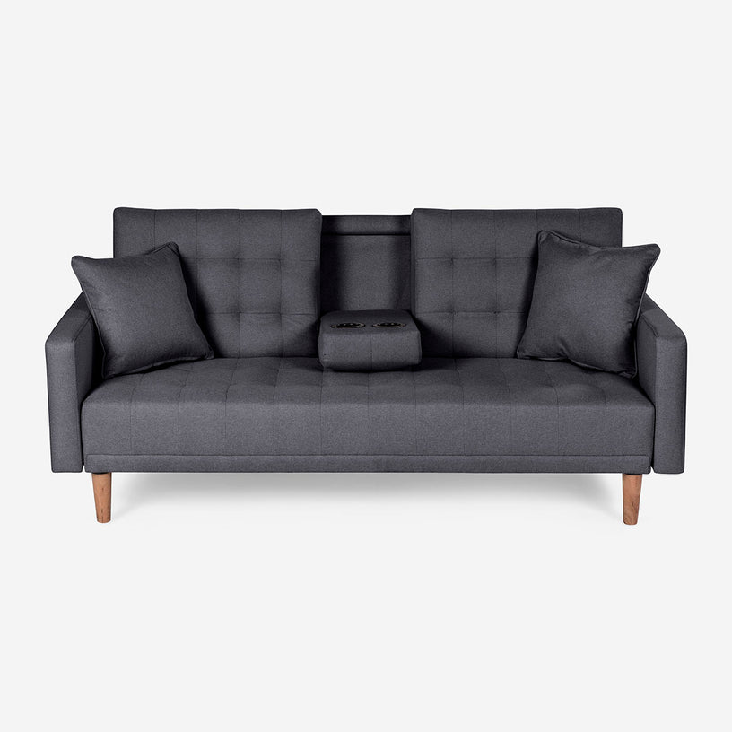 Sofá Cama Makora Tammy Gris Oxford Lino De 3 Plazas Con Portavasos
