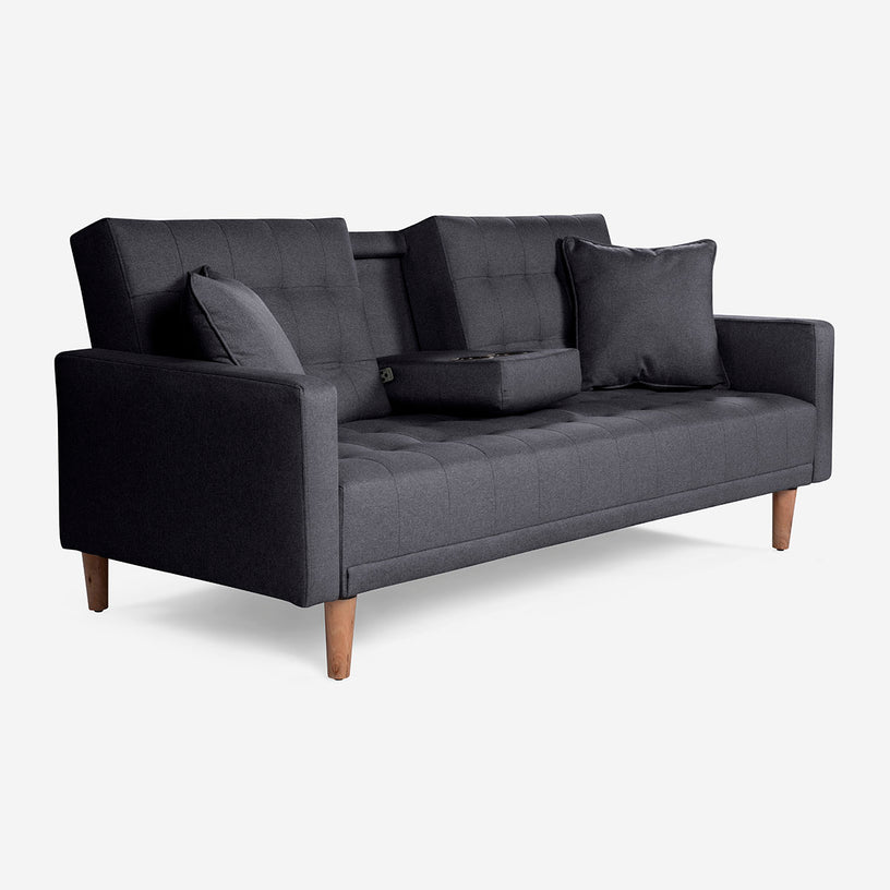 Sofá Cama Makora Tammy Gris Oxford Lino De 3 Plazas Con Portavasos