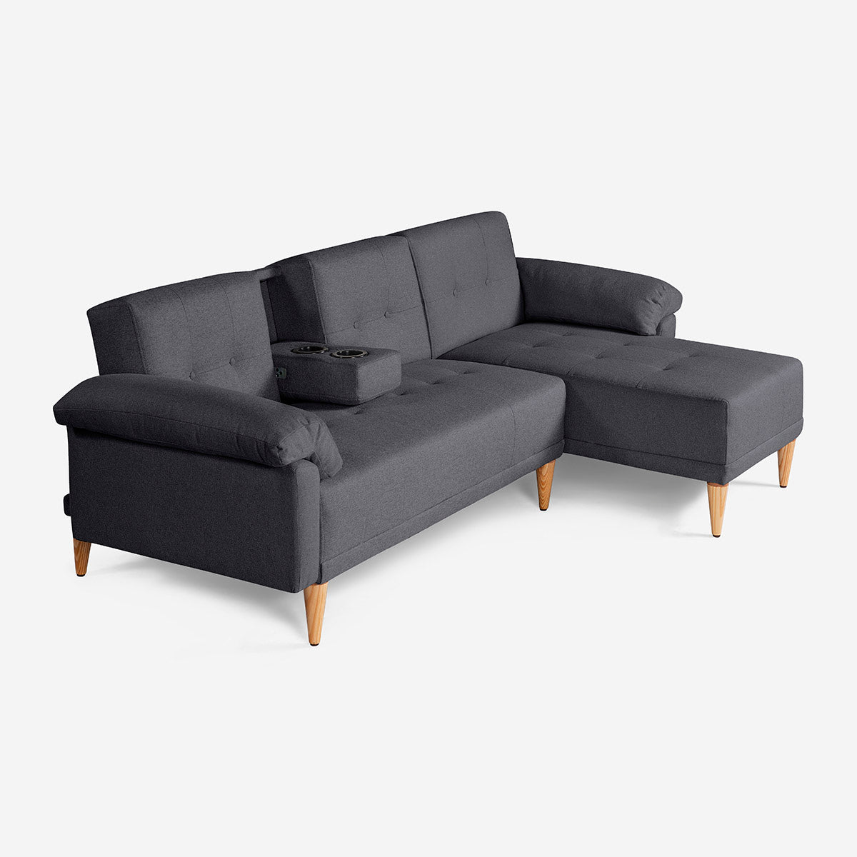 Sala Modular Makora Dassia Gris Oxford Magic De 3 Plazas Con Portavasos - Outlet