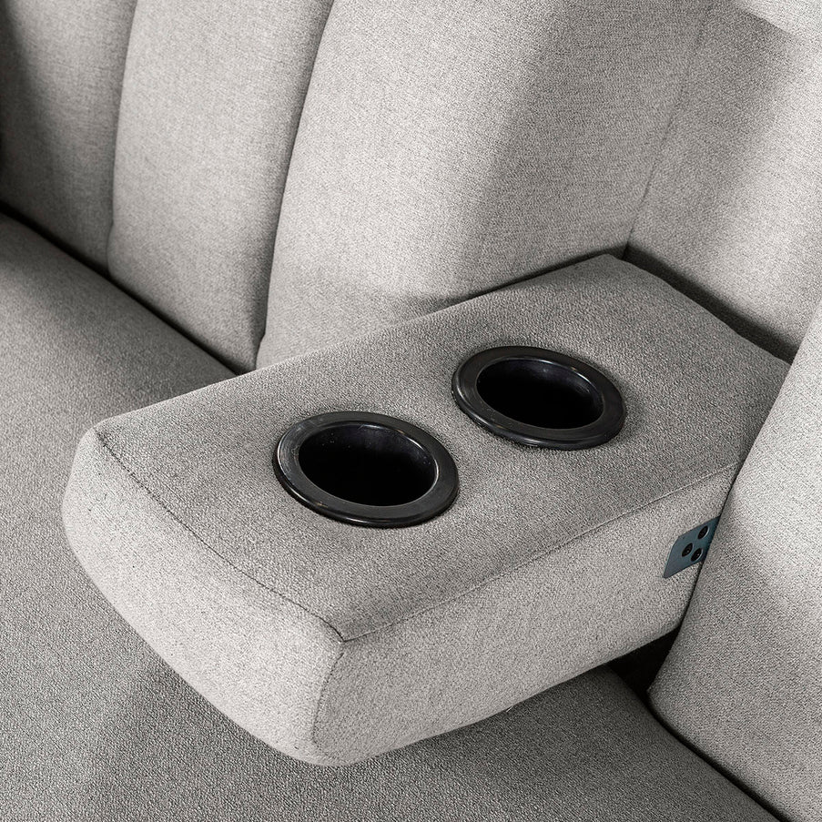 Sala Modular Makora Alessandra Gris Claro Tacto Durazno De 3 Plazas Con Portavasos