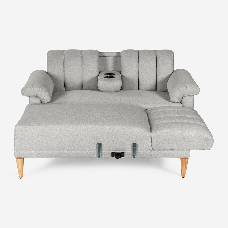 Sala Modular Makora Alessandra Gris Claro Tacto Durazno De 3 Plazas Con Portavasos