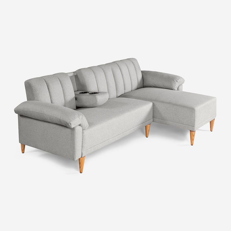 Sala Modular Makora Alessandra Gris Claro Tacto Durazno De 3 Plazas Con Portavasos