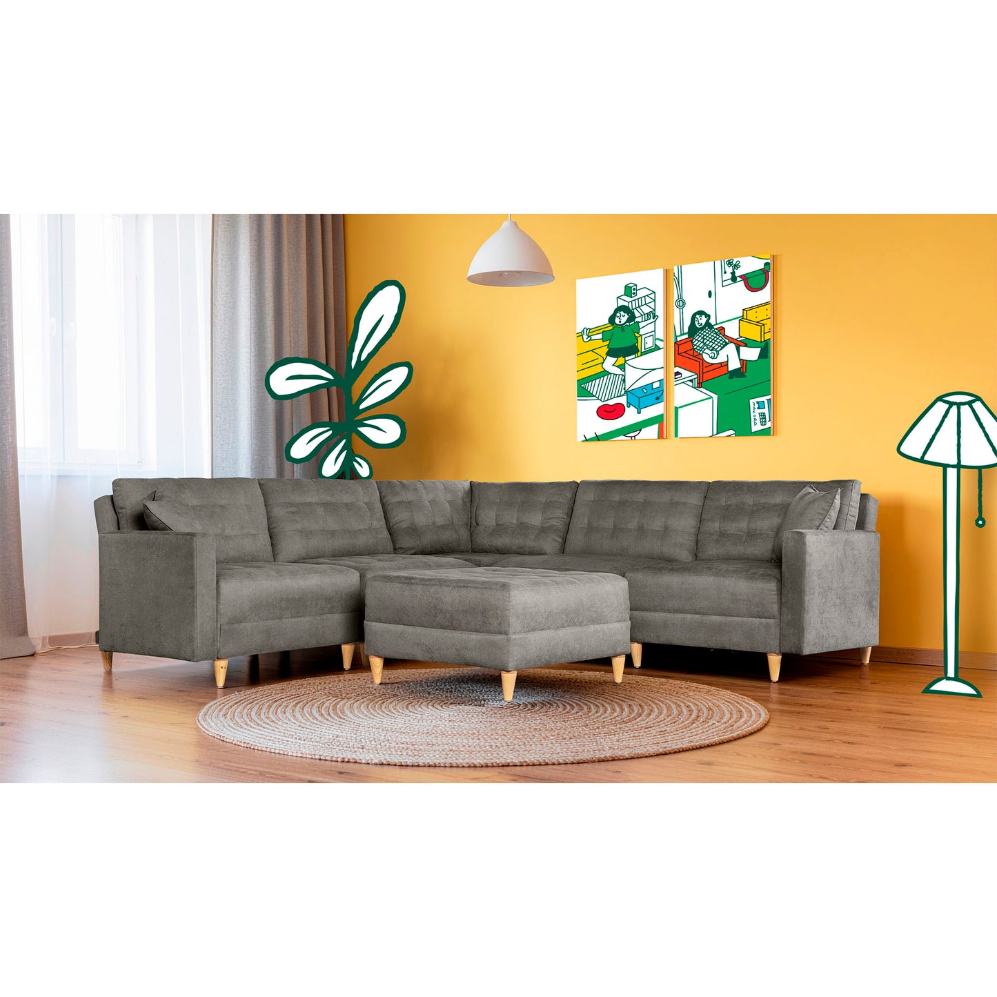 Sala Modular Godric de 6 modulos Color Gris Oxford