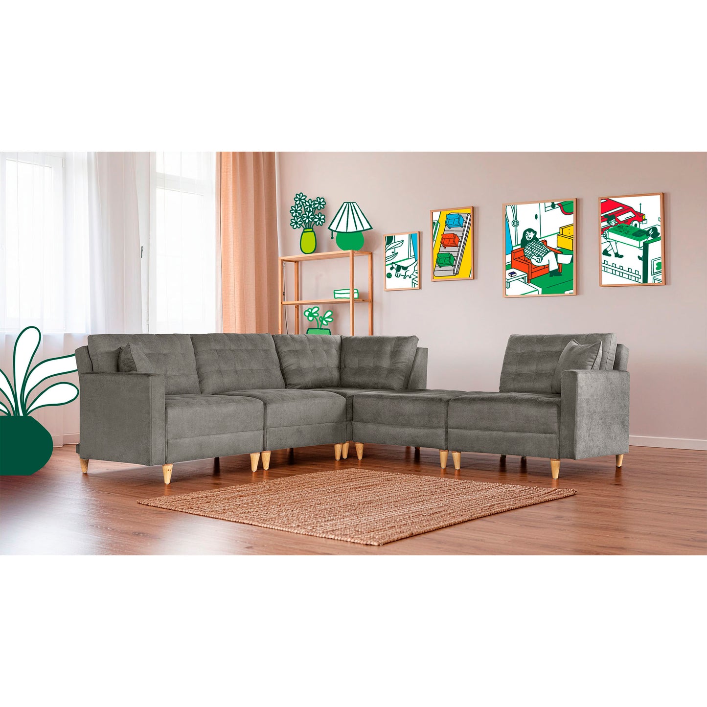 Sala Modular Godric de 5 modulos Color Gris Oxford
