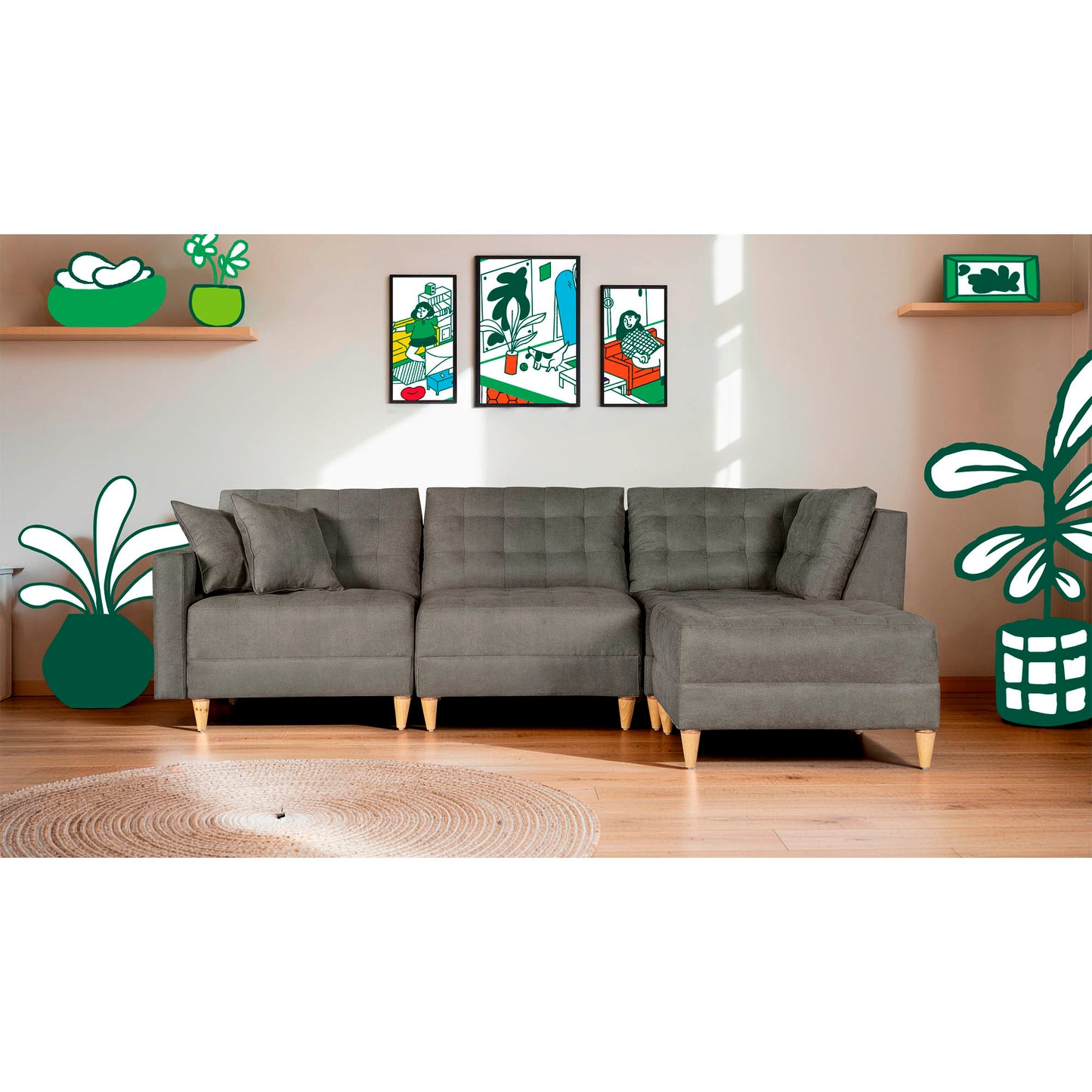 Sala Modular Godric de 4 modulos Color Gris Oxford
