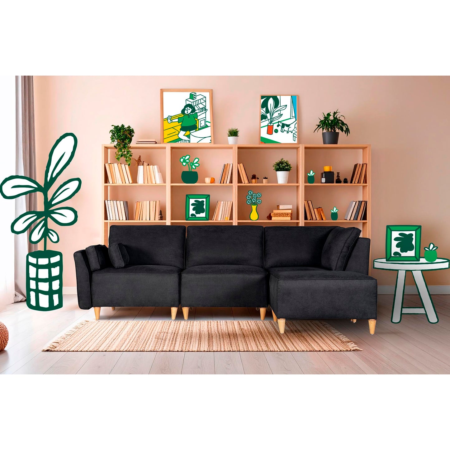 Sala modular Morelli de 4 modulos Color Negro