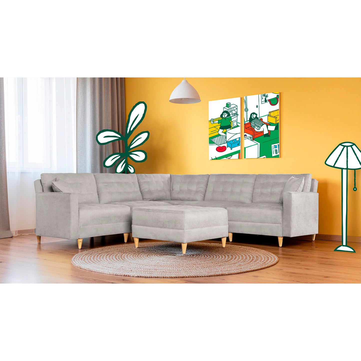 Sala Modular Godric de 6 modulos Color Gris Claro