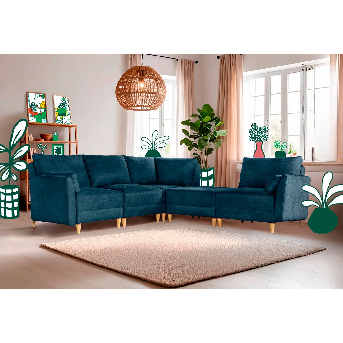 Sala modular Everyn de 5 modulos Color Azul