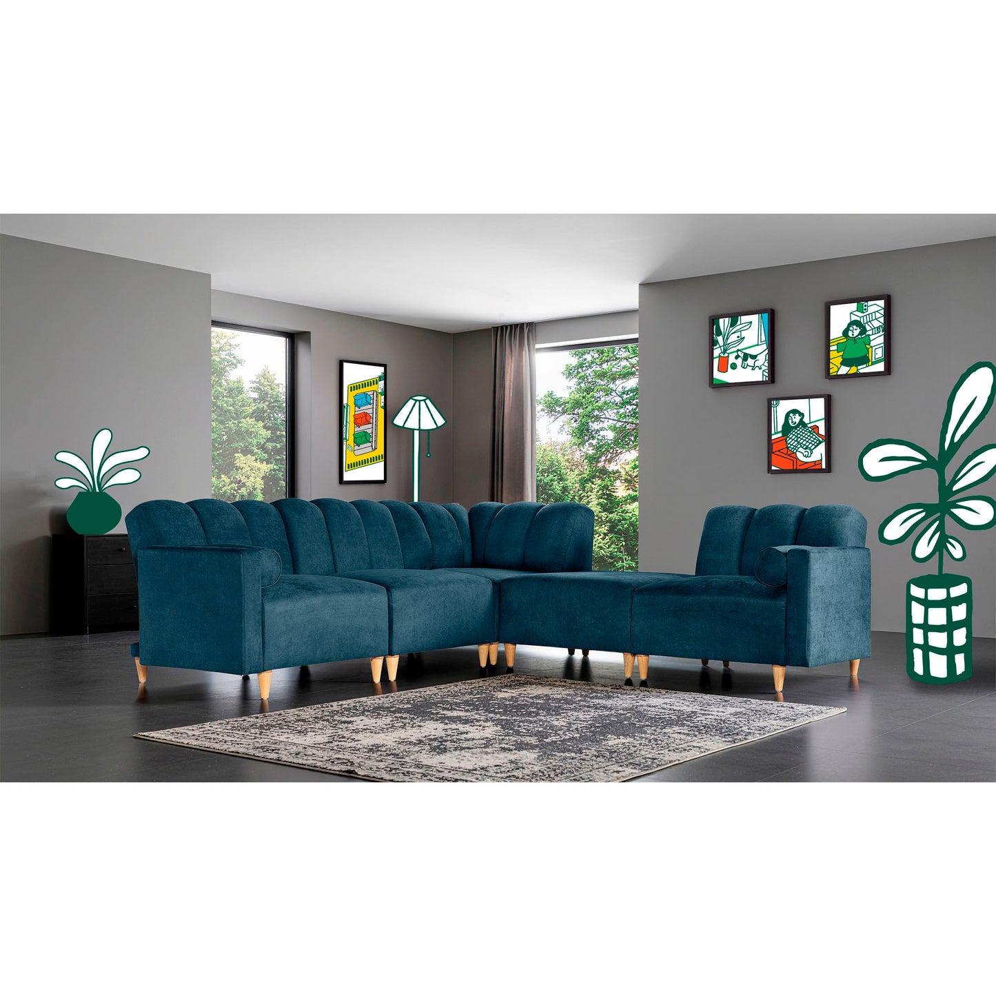 Sala Modular Kieran de 5 modulos Color Azul