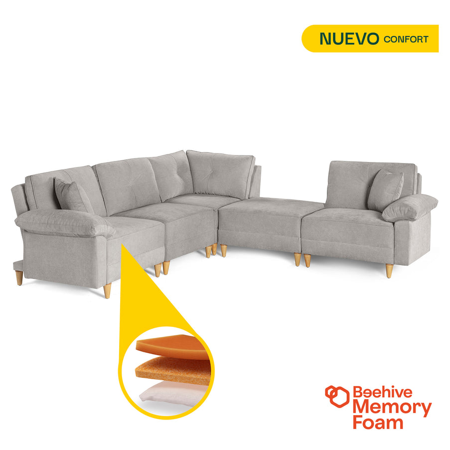 Sala Modular Maristella de 5 modulos Color Gris Claro