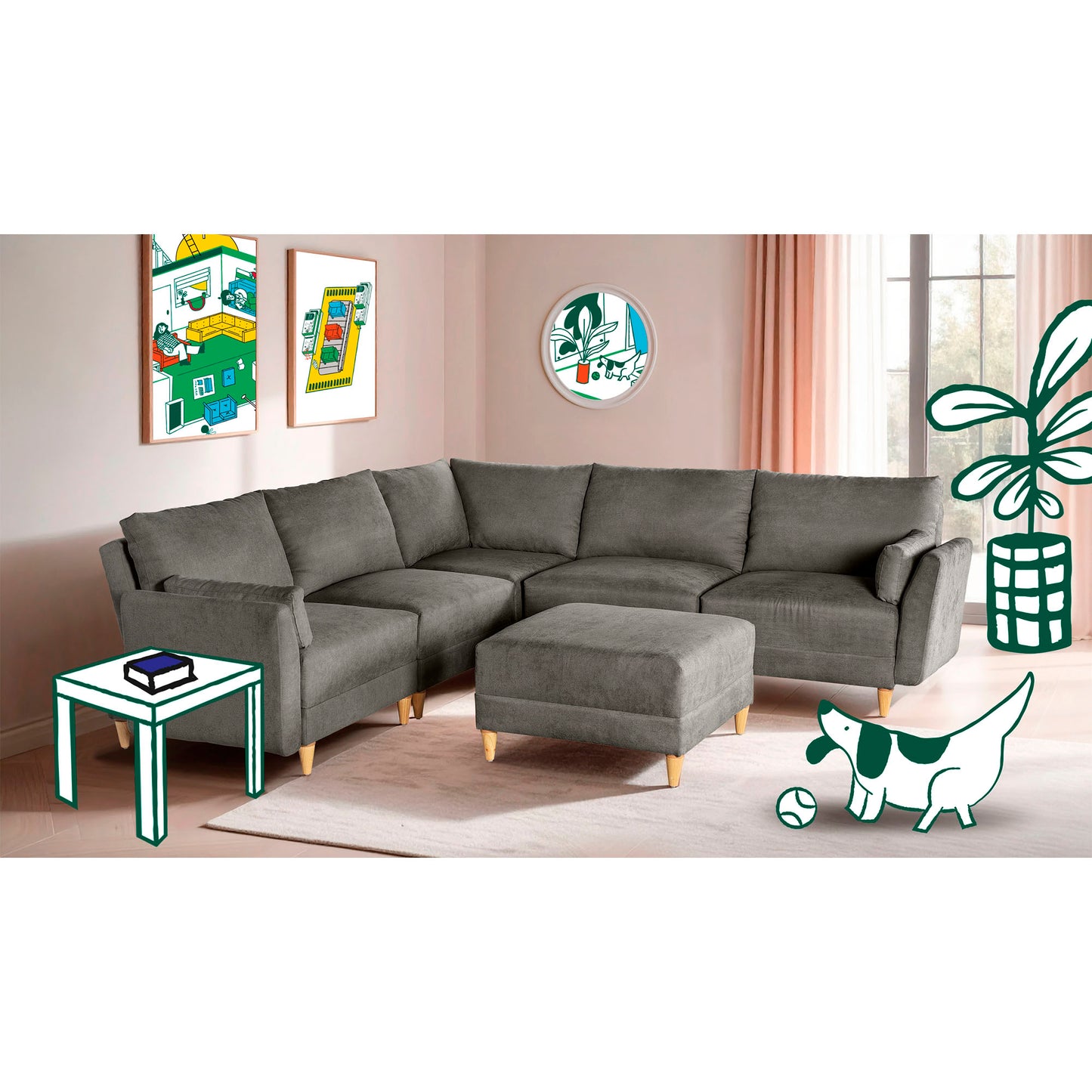 Sala modular Everyn de 6 modulos Color Oxford