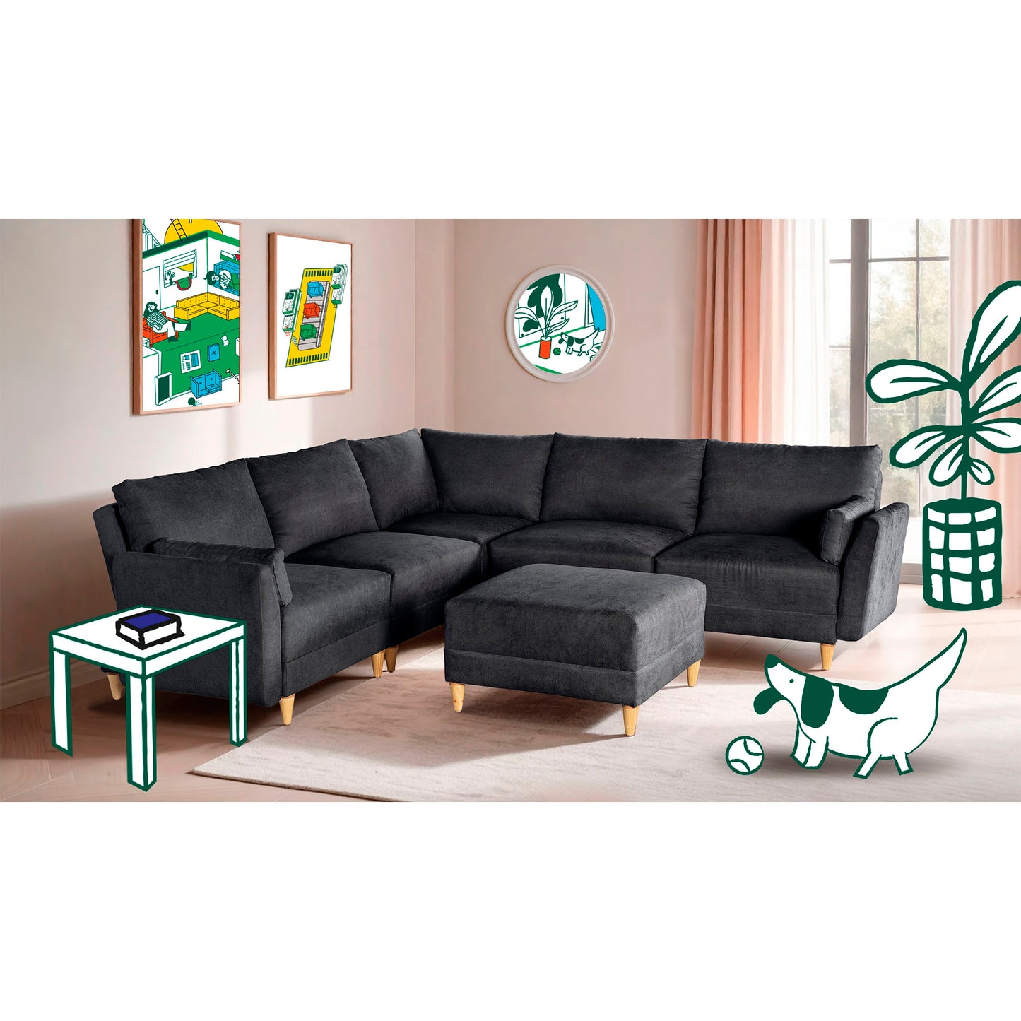 Sala modular Everyn de 6 modulos Color Negro
