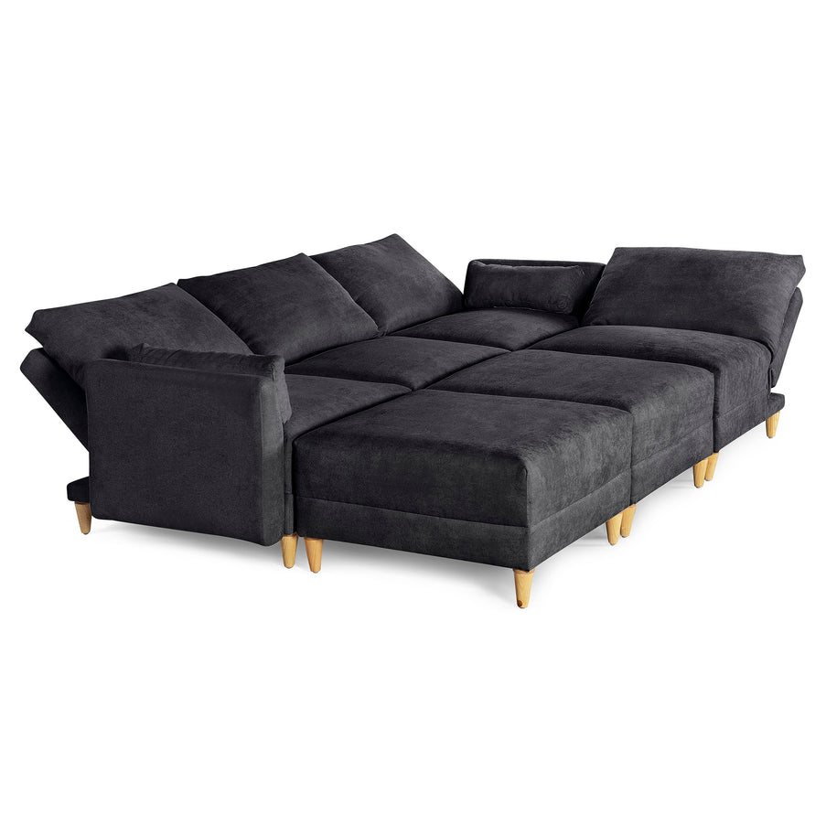 Sala De 6 Modulos Makora Everyn Memory Foam Negro Chenil Respaldo Reclinable De 3 Posiciones