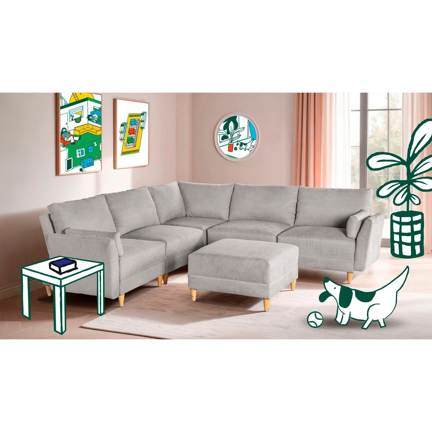 Sala modular Everyn de 6 modulos Color Grey