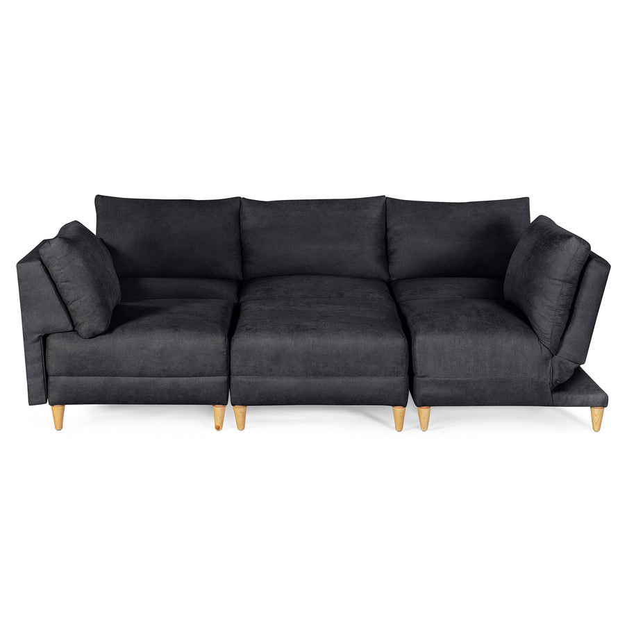 Sala De 6 Modulos Makora Everyn Memory Foam Negro Chenil Respaldo Reclinable De 3 Posiciones