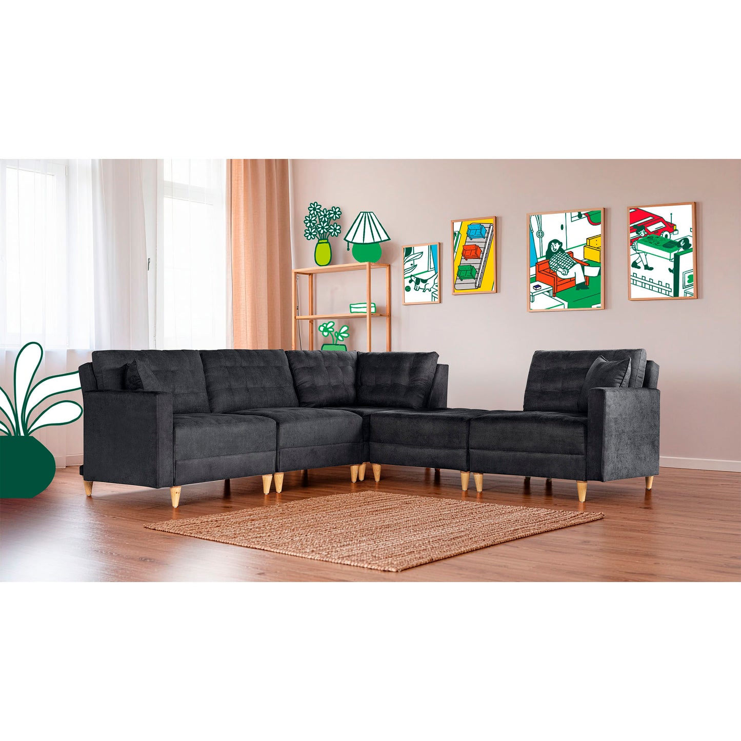 Sala Modular Godric de 5 modulos Color Negro