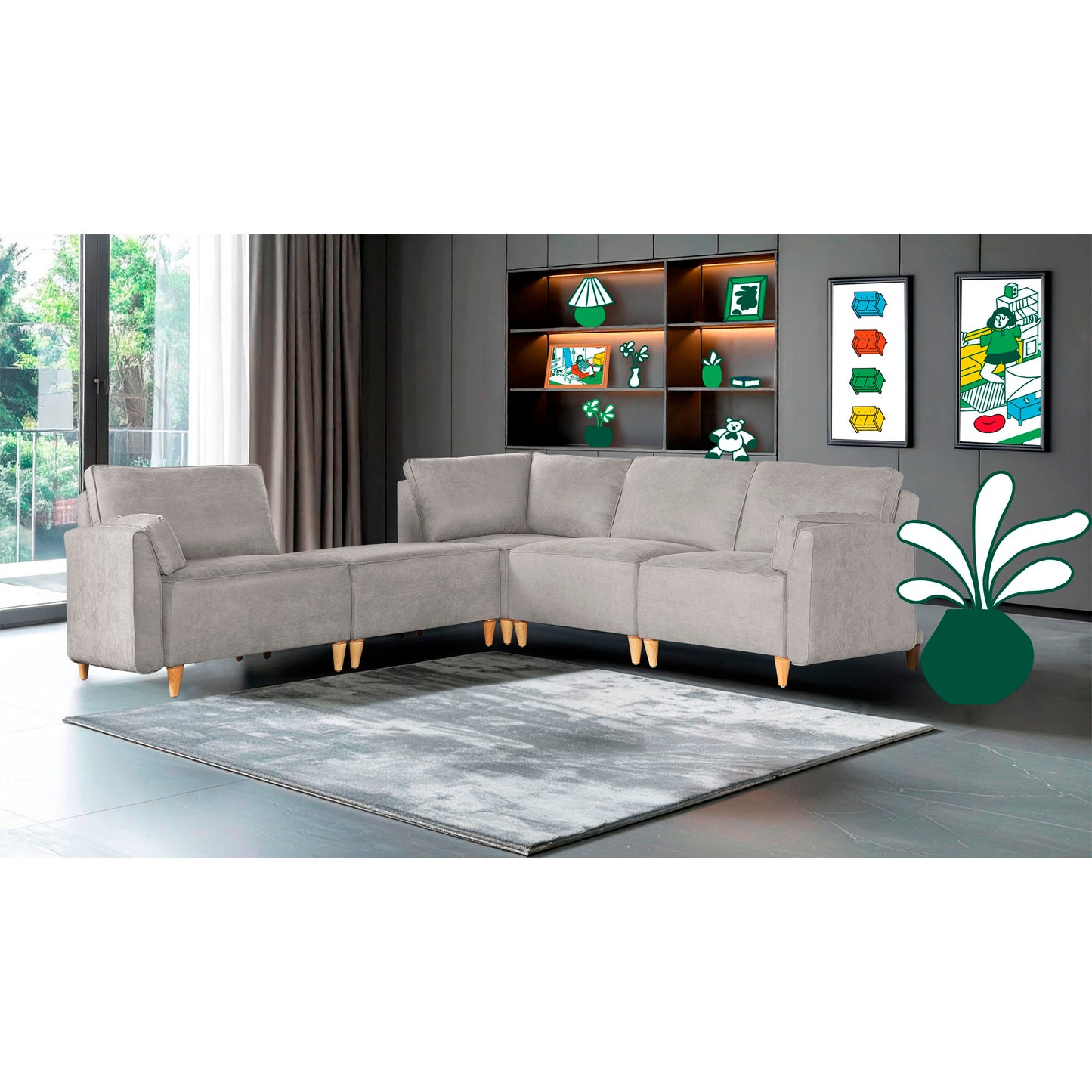 Sala modular Morelli de 5 modulos Color Grey
