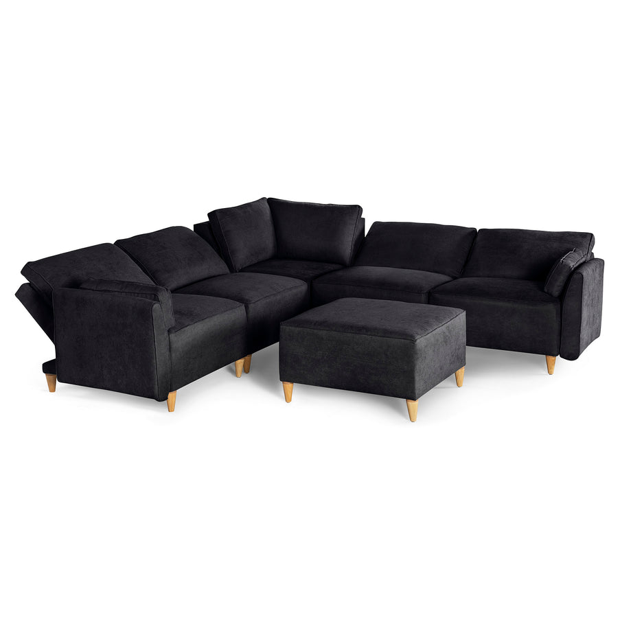 Sala De 6 Modulos Makora Morelli Memory Foam Negro Chenil Respaldo Reclinable De 3 Posiciones
