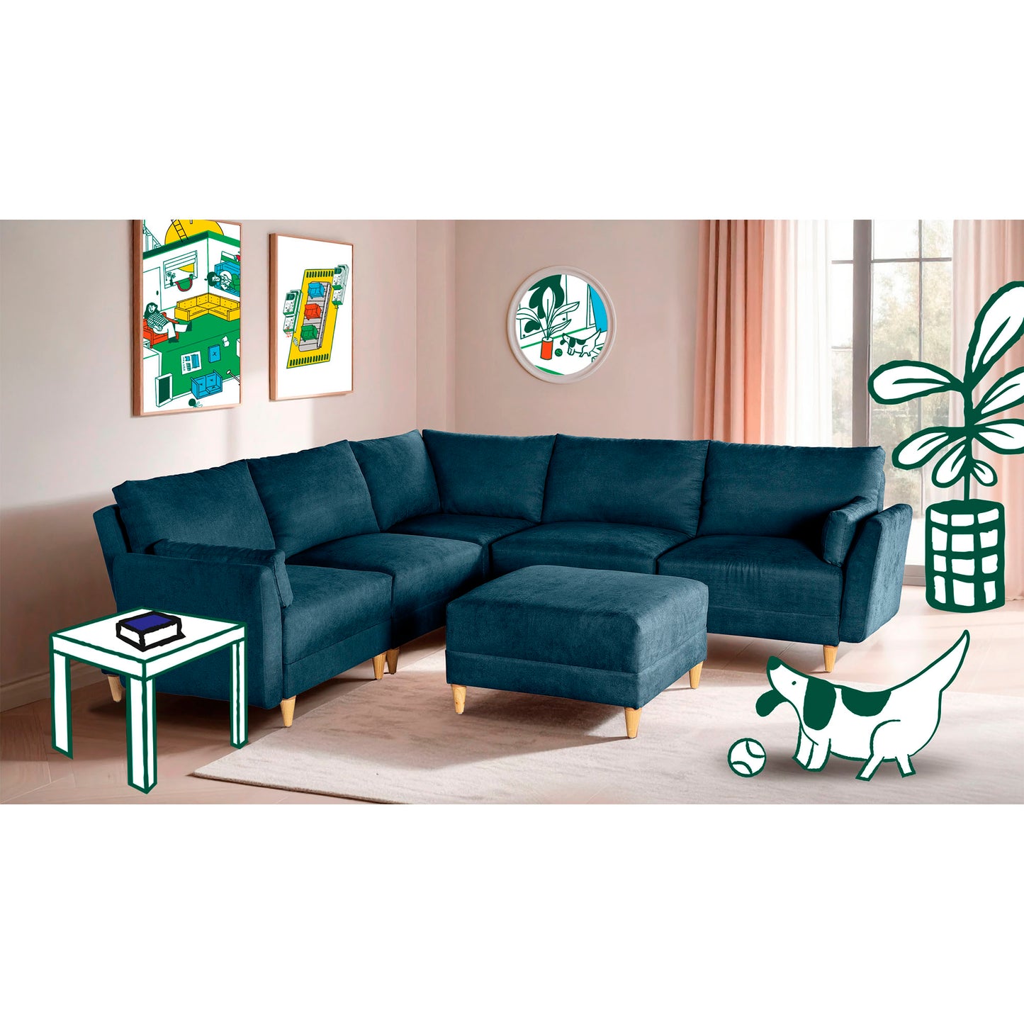 Sala modular Everyn de 6 modulos Color azul