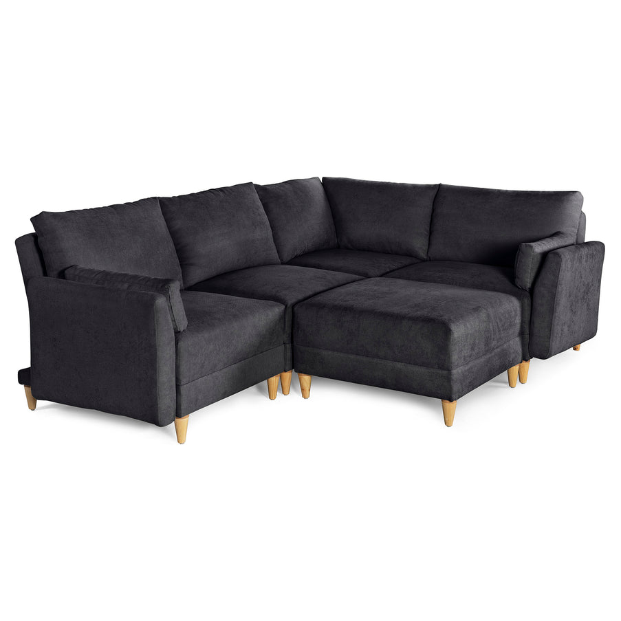 Sala De 5 Modulos Makora Everyn Memory Foam Negro Chenil Respaldo Reclinable De 3 Posiciones