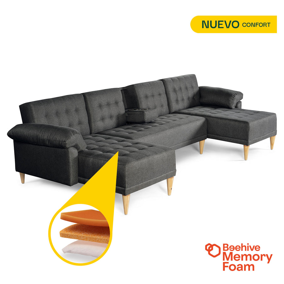 Sala Modular Doble Chaise Barker Color Gris Oxford