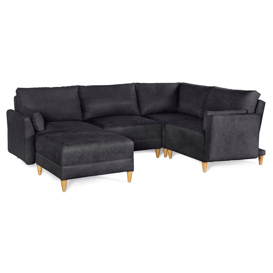 Sala De 5 Modulos Makora Everyn Memory Foam Negro Chenil Respaldo Reclinable De 3 Posiciones