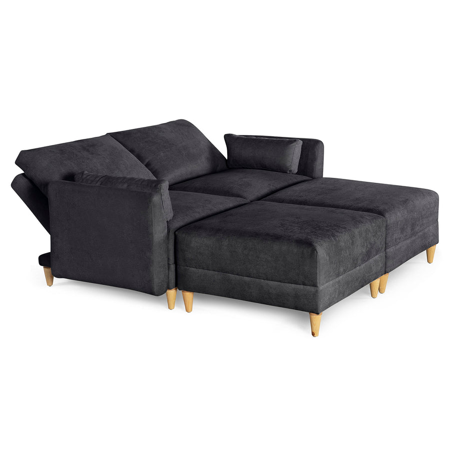 Sala De 4 Modulos Makora Everyn Memory Foam Negro Chenil Respaldo Reclinable De 3 Posiciones