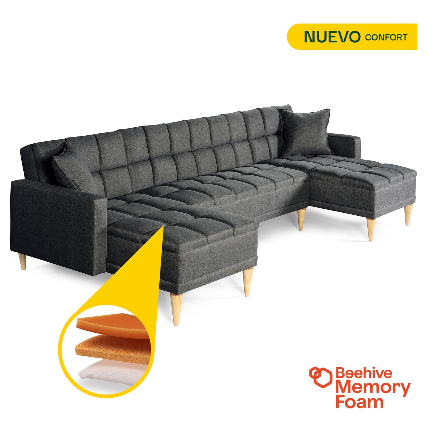 Sala Modular Doble Chaise Travis Color Gris Oxford