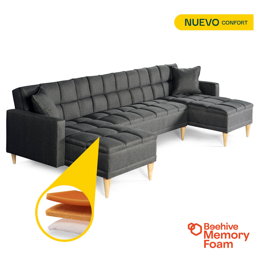 Sala Modular Doble Chaise Travis Color Gris Oxford