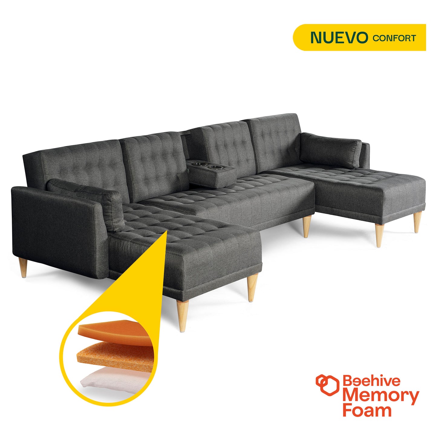 Sala Modular Doble Chaise Boyd Color Gris Oxford