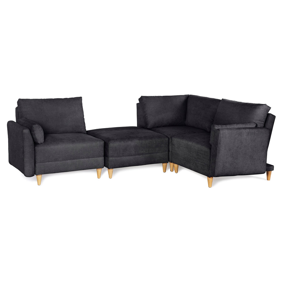 Sala De 4 Modulos Makora Everyn Memory Foam Negro Chenil Respaldo Reclinable De 3 Posiciones