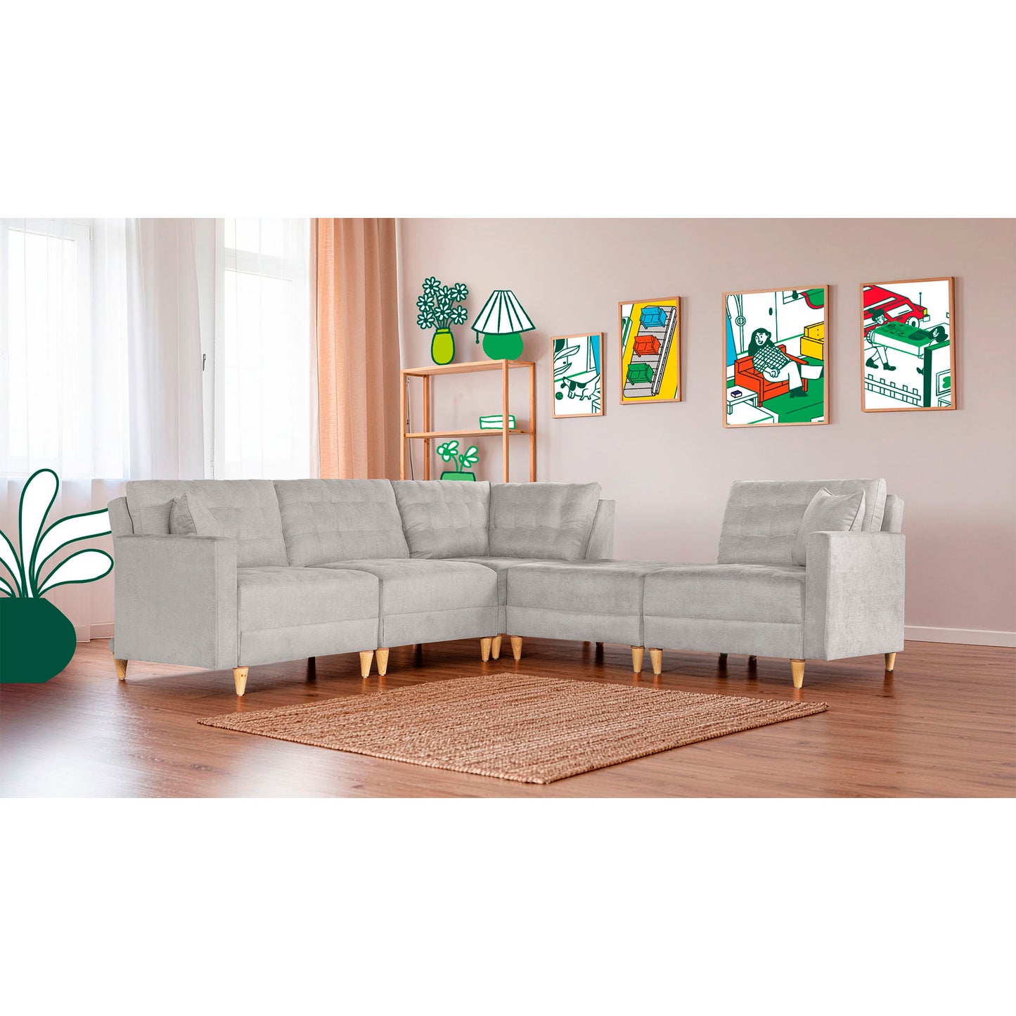 Sala Modular Godric de 5 modulos Color Gris Claro