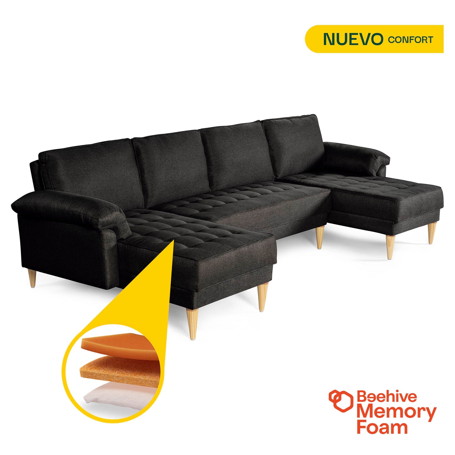 Sala Modular Doble Chaise Salazar Color Negro