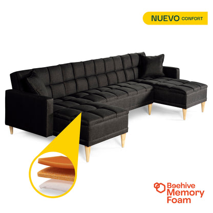 Sala Modular Doble Chaise Travis Color Negro