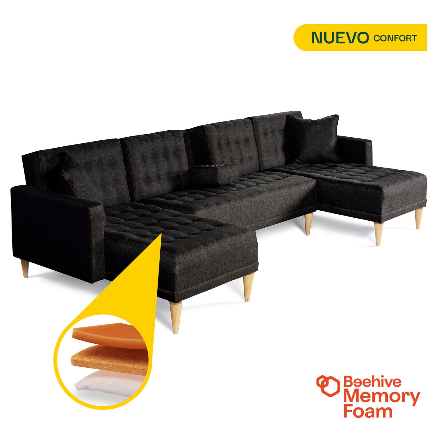 Sala Modular Doble Chaise Marietta Color Negro