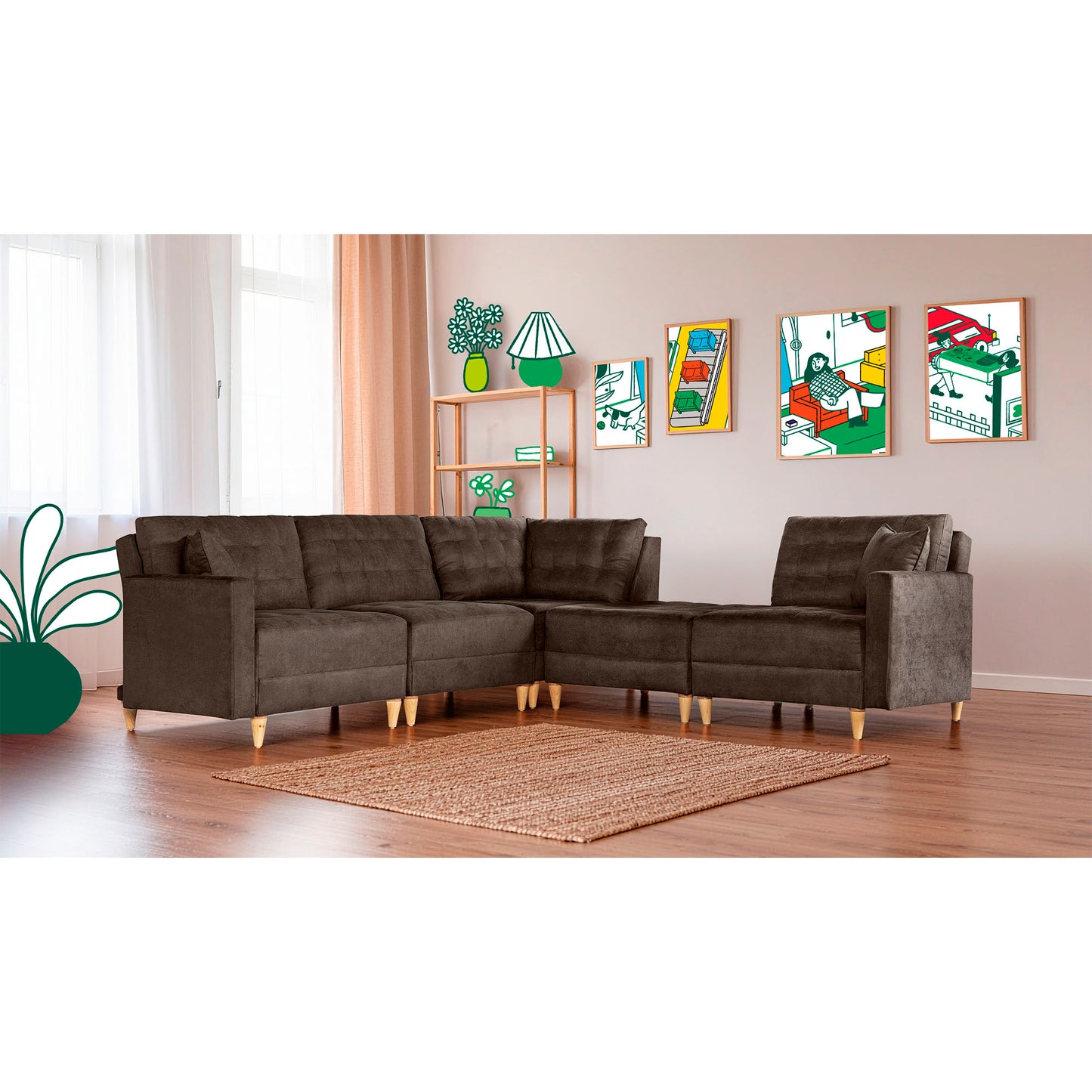 Sala Modular Godric de 5 modulos Color Chocolate