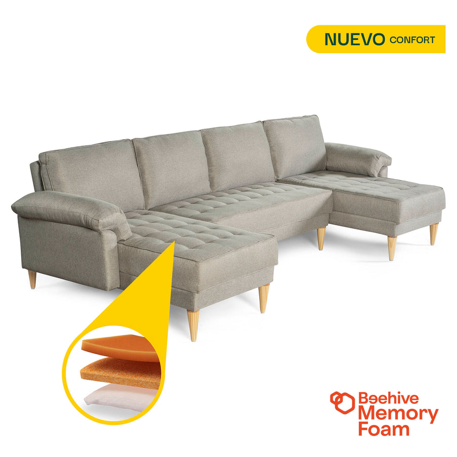 Sala Modular Doble Chaise Salazar Color Gris Claro