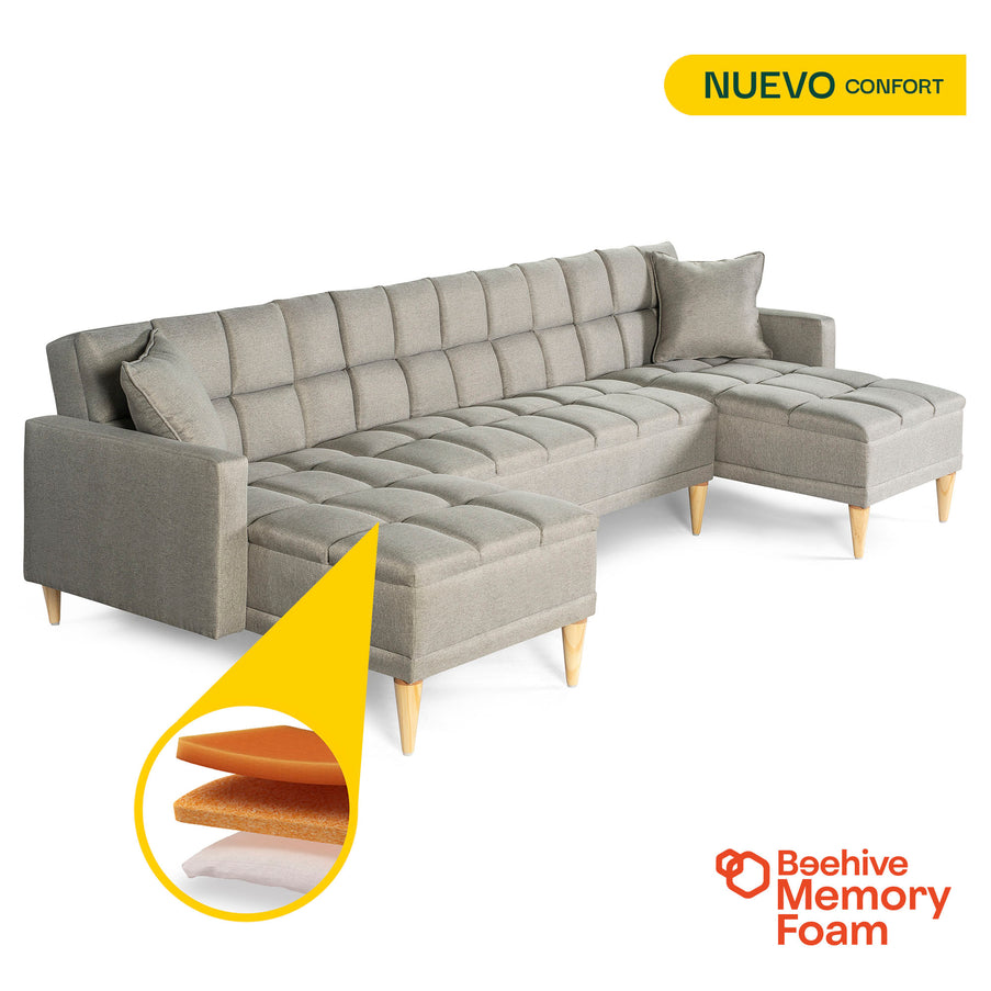 Sala Modular Doble Chaise Travis Color Gris Claro