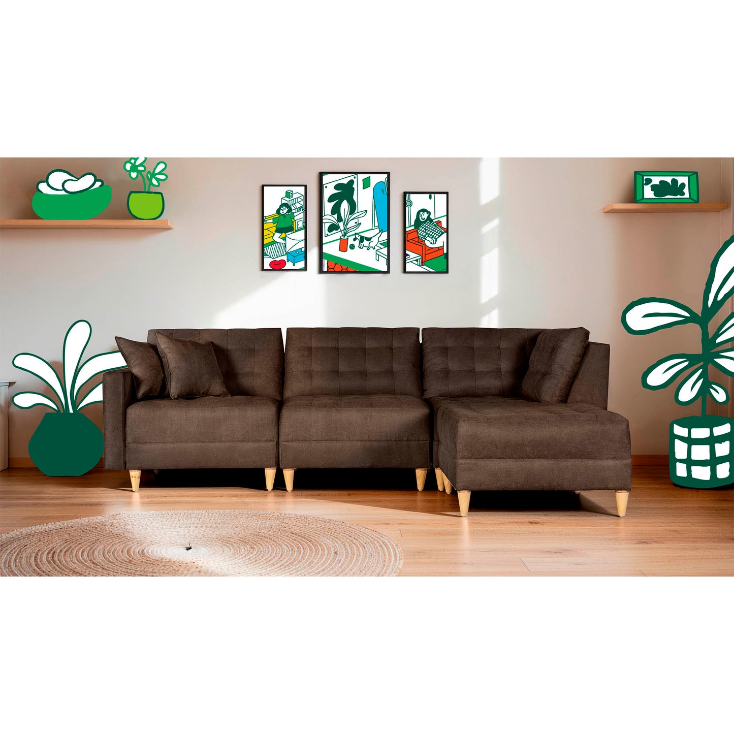 Sala Modular Godric de 4 modulos Color Chocolate