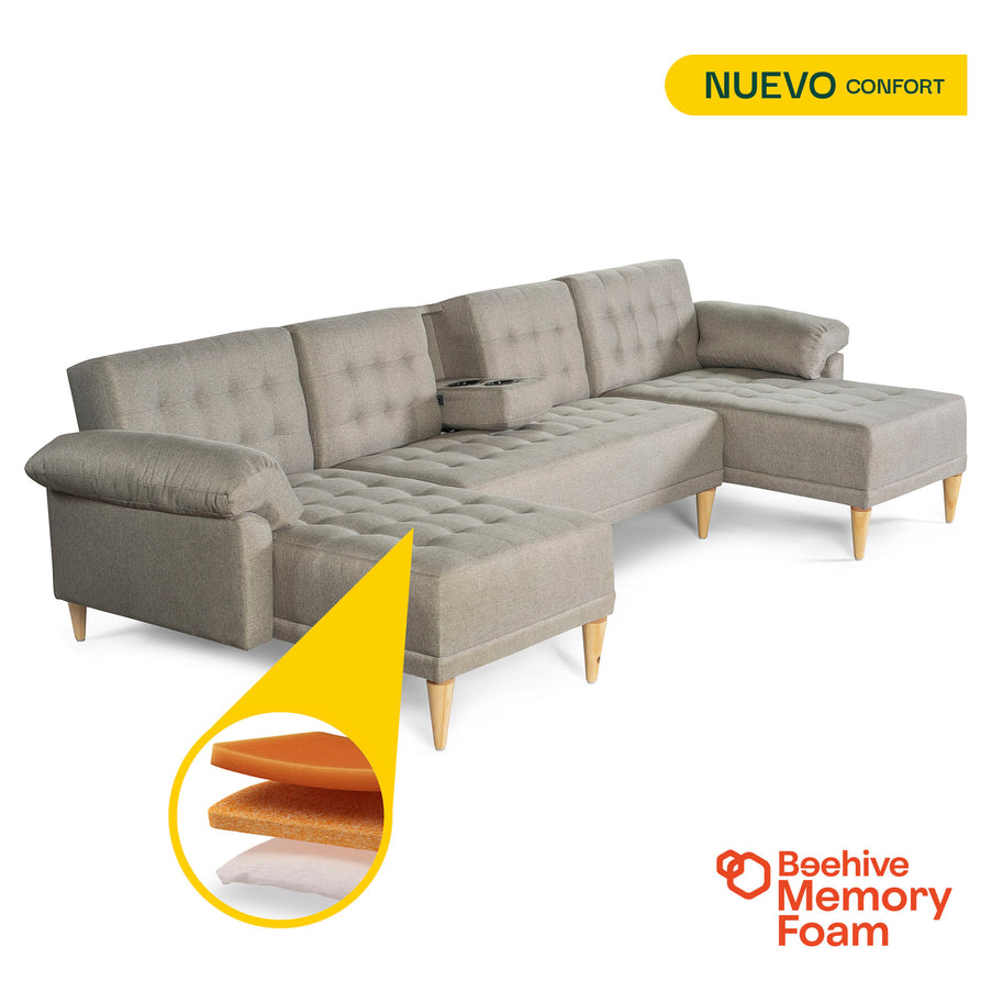 Sala Modular Doble Chaise Barker Color Gris Claro