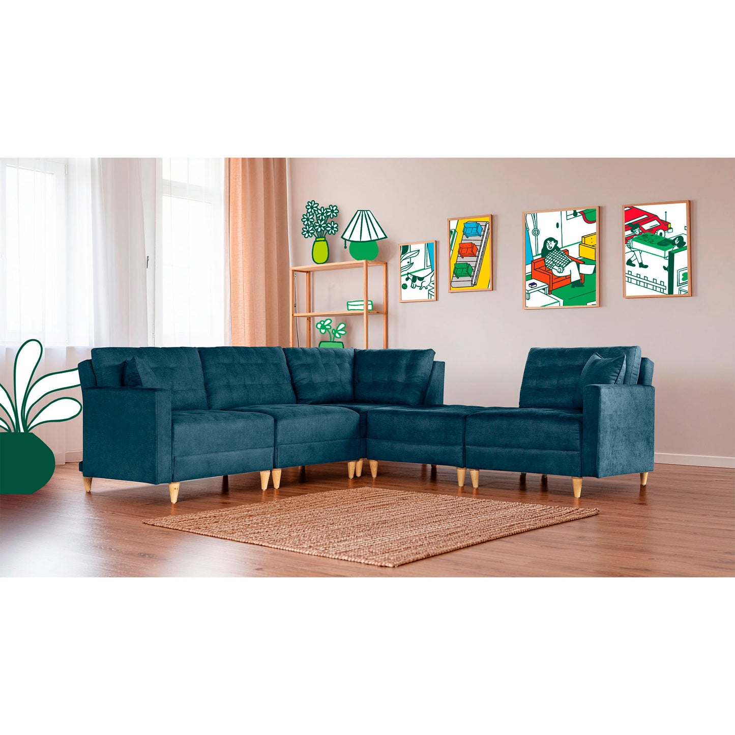 Sala Modular Godric de 5 modulos Color Azul