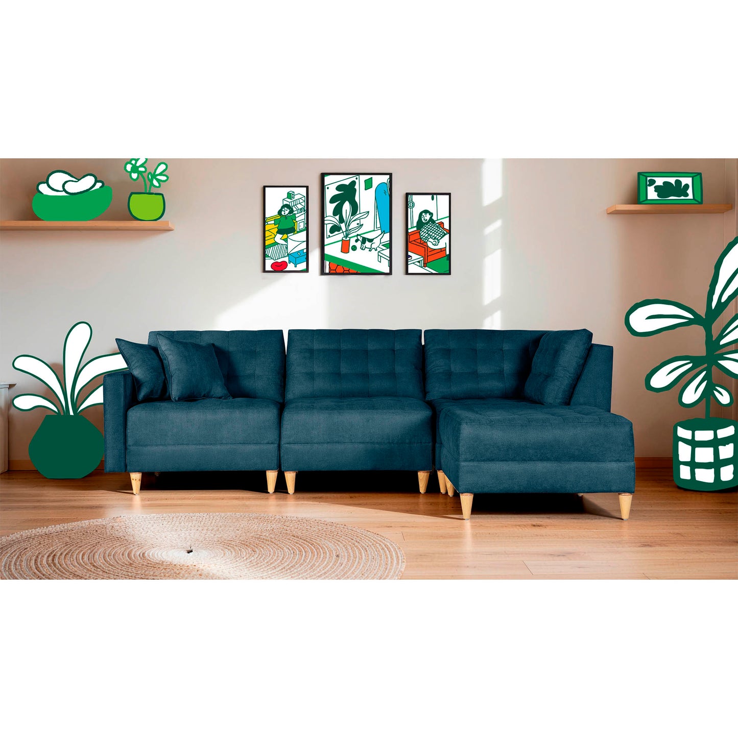 Sala Modular Godric de 4 modulos Color Azul