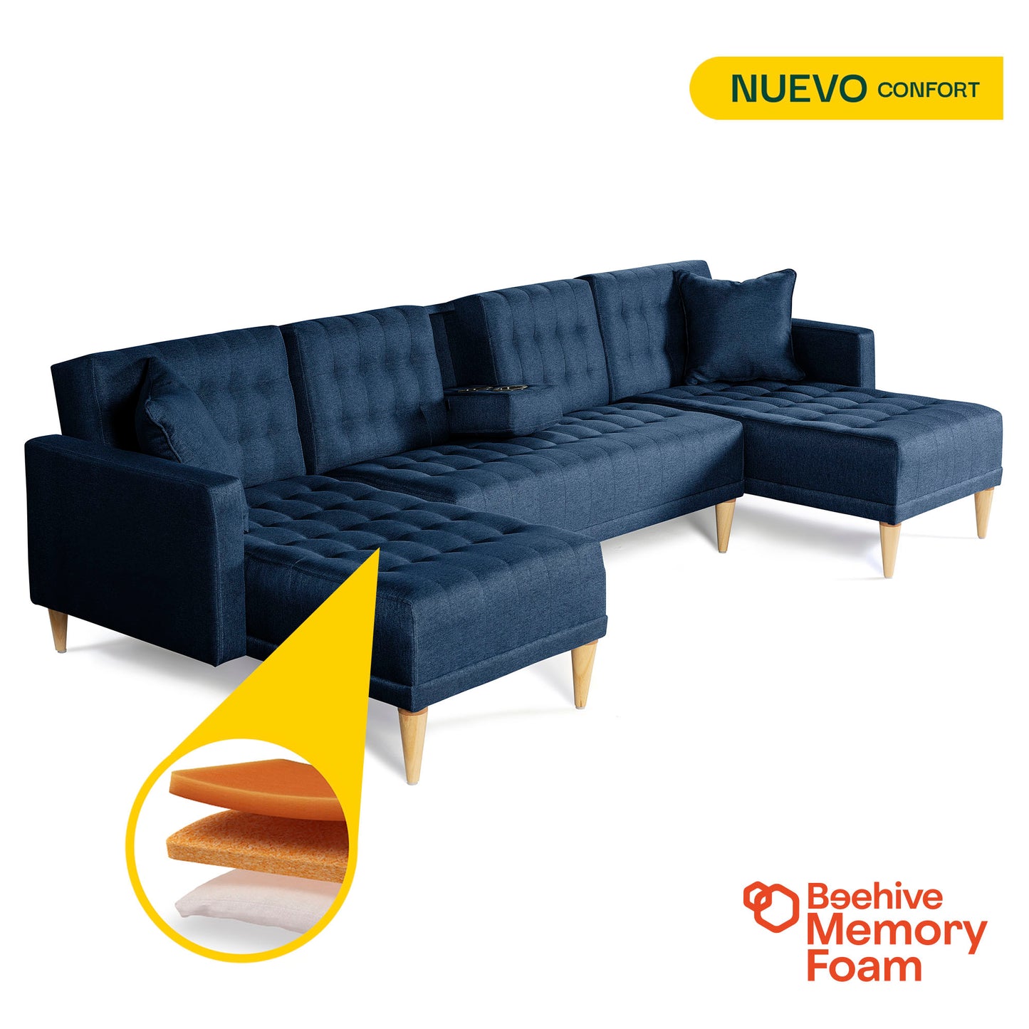 Sala Modular Doble Chaise Marietta Color Azul