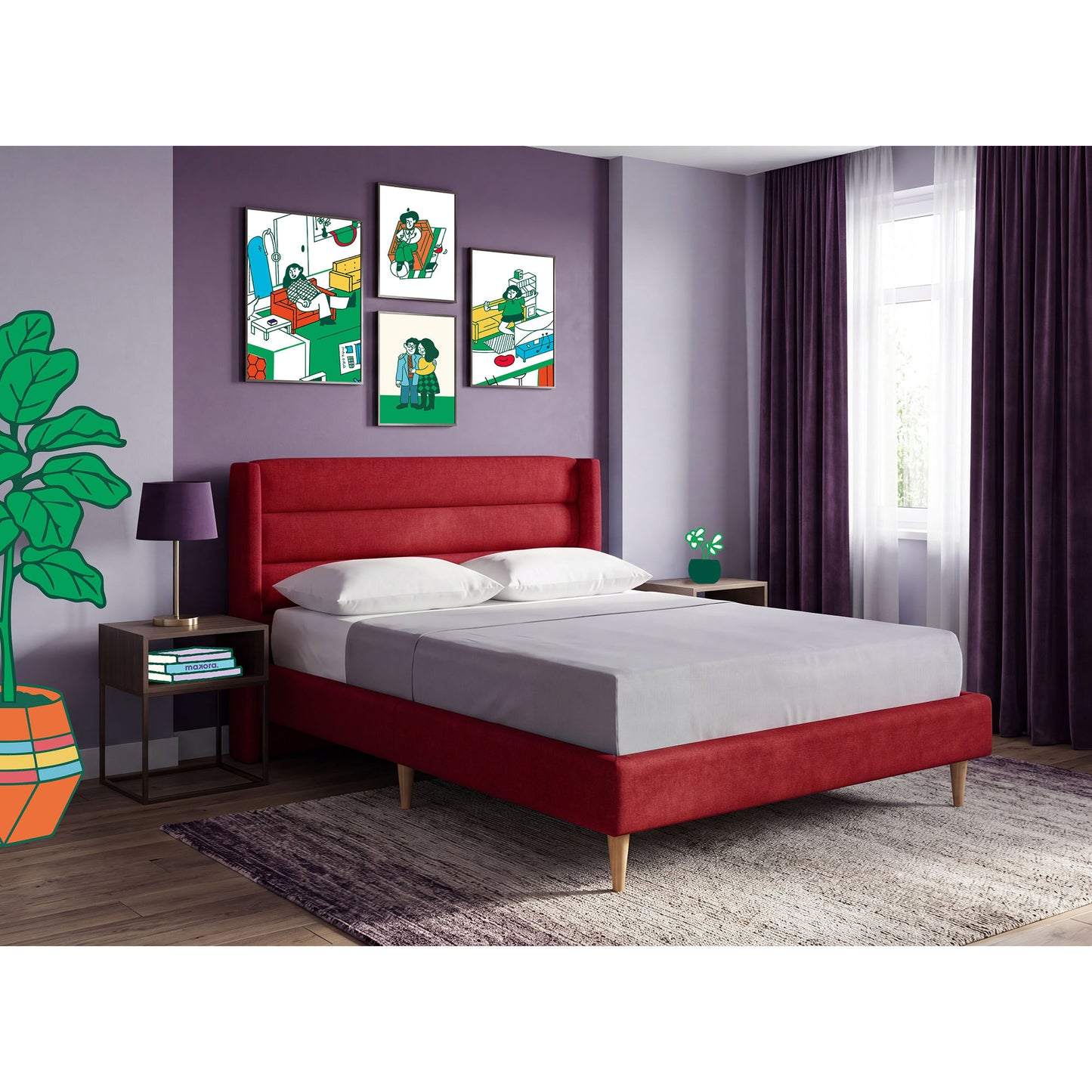 Base de Cama Matrimonial Aroli Rojo