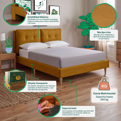Base de Cama Matrimonial Samna color Mostaza