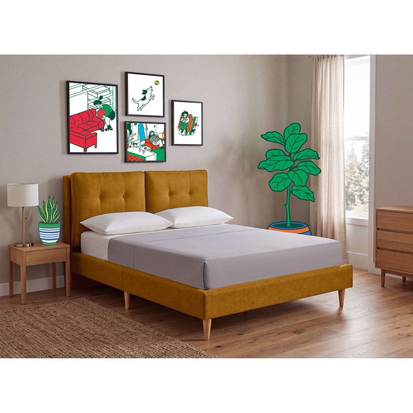 Base de Cama Matrimonial Samna color Mostaza